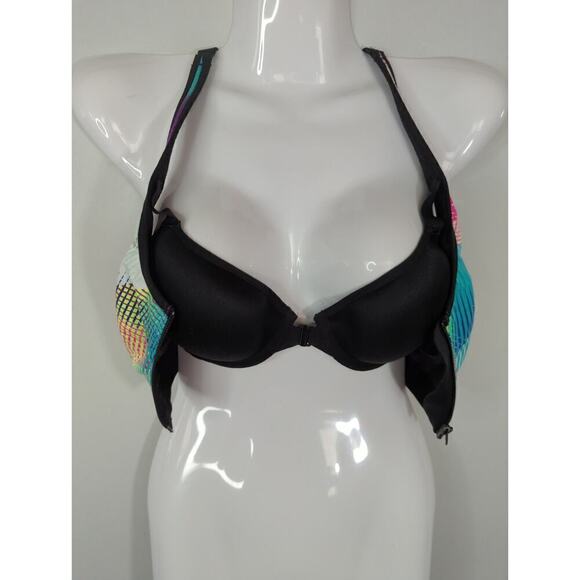 Pink Victoria’s Secret Multicolor Knockout Front Zip Sports Bra Yoga Workout 32D - Picture 6 of 12